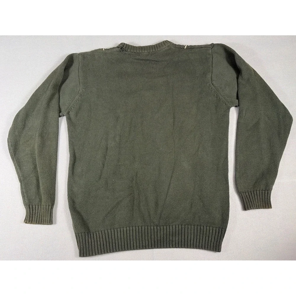 Grunge core Haggar Men Olive Green Cable Knit Cotton Crewneck Sweater Size Large